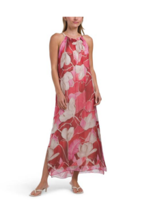 Silk Blend Braided Strap Maxi Dress