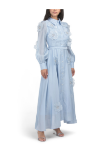 Long Sleeve Floral Applique Maxi Dress