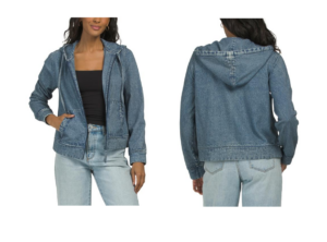 Knit Denim Front Zip Hoodie