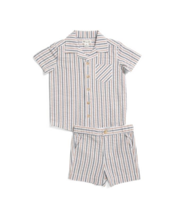Toddler Boys Woven Striped Button Up Shirt and Shorts Size 2-4