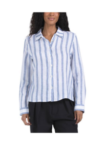 Linen Striped Straight Hem Cali Cabana Shirt