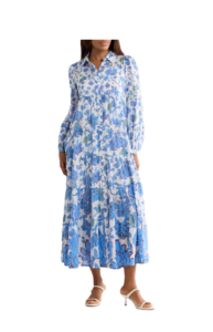 Kiara Floral Long Sleeve Tiered Shirtdress