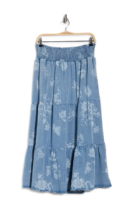 Floral Smocked Waist Chambray Maxi Skirt