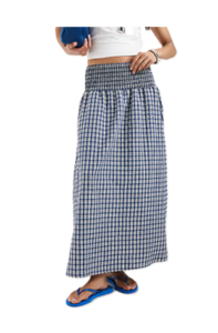 Hirred Waist Maxi Skirt in Blue Plaid