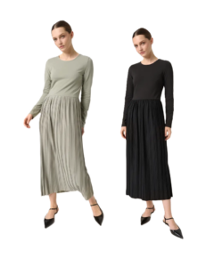 Simone Plisse Long Sleeve Maxi Dress
