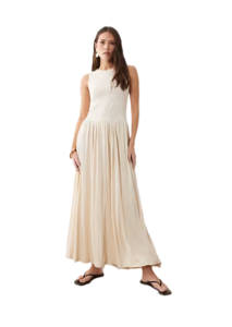 Color Block Crinkle Midaxi Dress in Cream