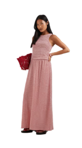 Petite Sleeveless Maxi Smock Dress in Red Gingham