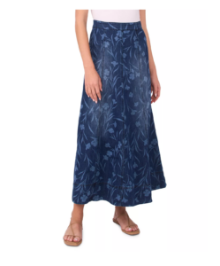 Women's Smocked Waist Seamed Maxi Denim Skirt