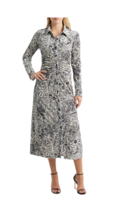 Print Long Sleeve Velvet Midi Shirtdress