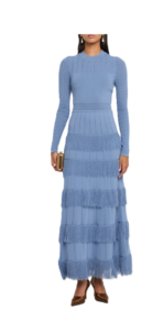 Tiered Fringe Long-sleeve Maxi Dress