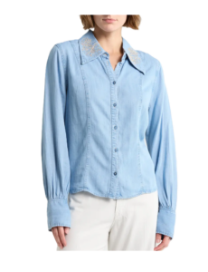 Embroidered Chambray Button-up Shirt