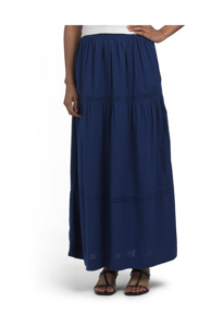 Linen Blend Tiered Skirt with Pintuck Pleats