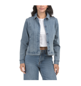 Cropped Jean Jacket with Seamed Accents