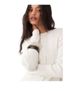 Compact Crew Neck Cardigan with Self Covered Buttons