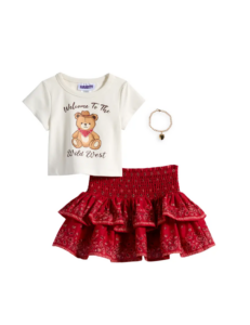 Kids' Graphic T-shirt, Ruffle Skort & Bracelet Setp