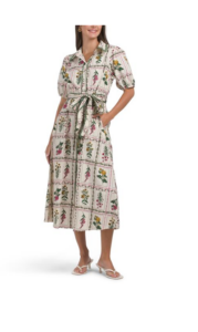 Puff Sleeve Floral Seed Packet Print Maxi Dress