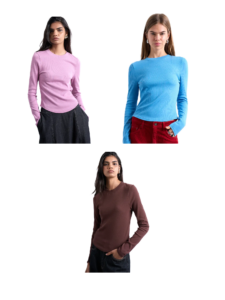 Long Sleeve Curve Hem Rib Top
