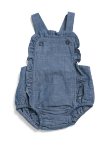 Newborn Girls Cotton Chambray Ruffle Sunsuit 0-6m