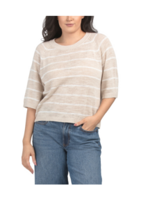 Organic Linen Blend Striped Elbow Sleeve Sweater