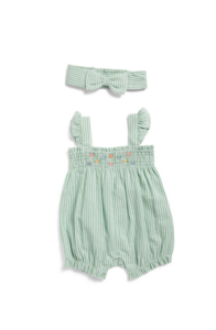 Newborn Girls Striped Floral Bubble Romper with Headbandp