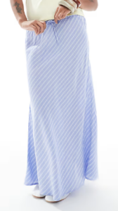Petite High Waist Maxi Skirt in Diagonal Blue Stripes