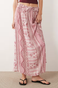 Cheesecloth Maxi Circle Skirt in Tile Print
