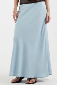 Chambray Denim Maxi Skirt in Light Blue