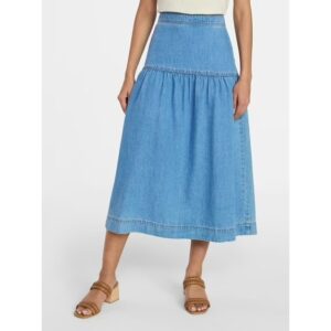 Women's Drapey Denim Midi Skirt, Sizes 0-20