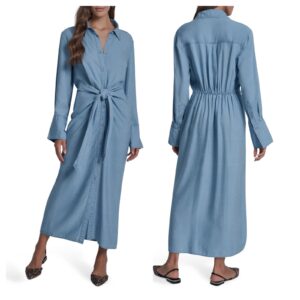 Tie Waist Long Sleeve Maxi Shirtdress