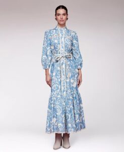 Women's Belted Puff-shoulder Maxi Dress