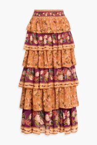 Tiered Floral-print Crepe De Chine Maxi Skirt