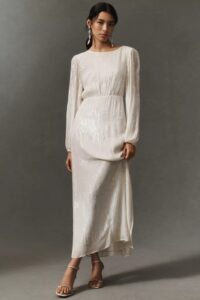 Rixo Coco Long-sleeve Boat-neck Sequin Midi Dress