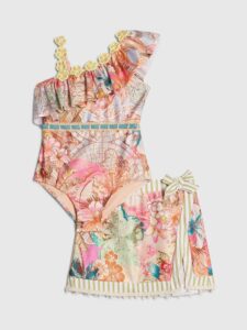 Orange Del Maar Aysmmetric Swimsuit & Skirt Set