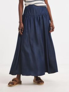 Blue Pull on Tiered Lightweight Denim Skirt