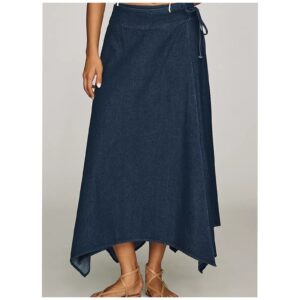 Nia Asymmetrical Denim Midi Skirt