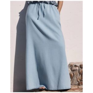 Bleach Blue Denim Pull on Midi Skirt