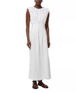Linen Blend Pintuck Midi Dress