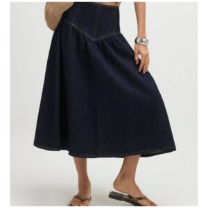Blue Denim A-line Midi Skirt