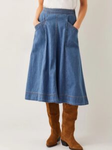 Blue Harper Seamed Denim Midi Skirt