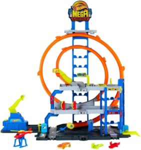 Ot Wheels Toy Car Track Set with Die-cast Car & Helicopter, 2 Loops