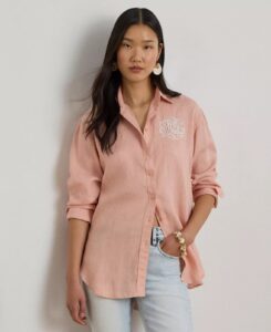 Women's Eyelet-logo Collared Shirt