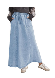 Womens High Waist Maxi Skirt Acid Wash
