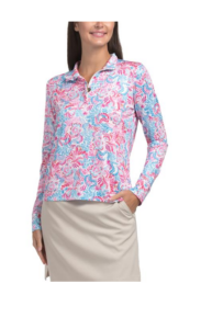 Upf 50 Printed Long Sleeve Ruffle Quarter Zip Top