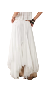 Linen Look Tiered Asymmetric Raw Hem Maxi Beach Skirt in White