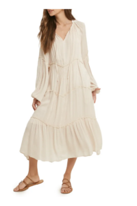 Notched Neck Long Sleeve Tiered Dress
