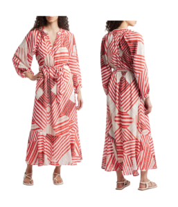 Gaeley Print Tie Waist Long Sleeve Maxi Dress