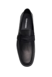 Men's Side-gancini Leather Moccasin Loafers with Hand-woven Strap