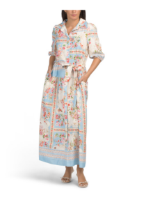 Linen Blend Long Sleeve Maxi Dress