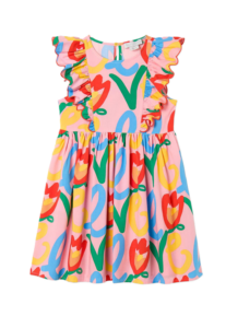 Girl's Love-print Ruffled-sleeve Dress, Size 4-12