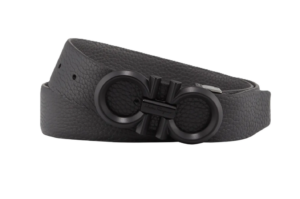 Men's Reversible Textured Leather Belt with Beveled Gancini Buckle